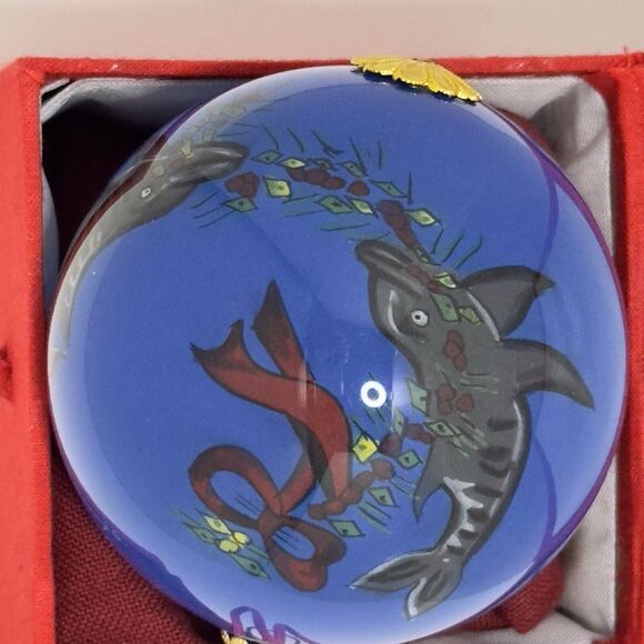Glass Painted Christmas Ornament, Saint Augustine Florida Dolphin Holiday w/Box - Picture 6 of 10